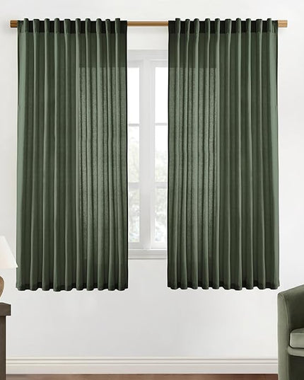 XTMYI Green Curtains 63 Inch Length Sheer Semi Light Filtering Tropical Curtains for Living Room 2 Panels Set