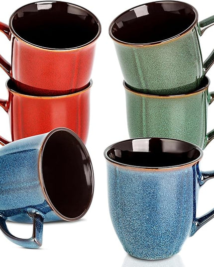 Ceramic Mugs 14 Oz,Mugs Set for Men Women, Ceramic Mugs Set with Large Handle for Coffee Tea Milk Cocoa, Coffee Cups Set of 6 Gift for Dad Mom,Easy to Clean & Hold, Microwave Safe.