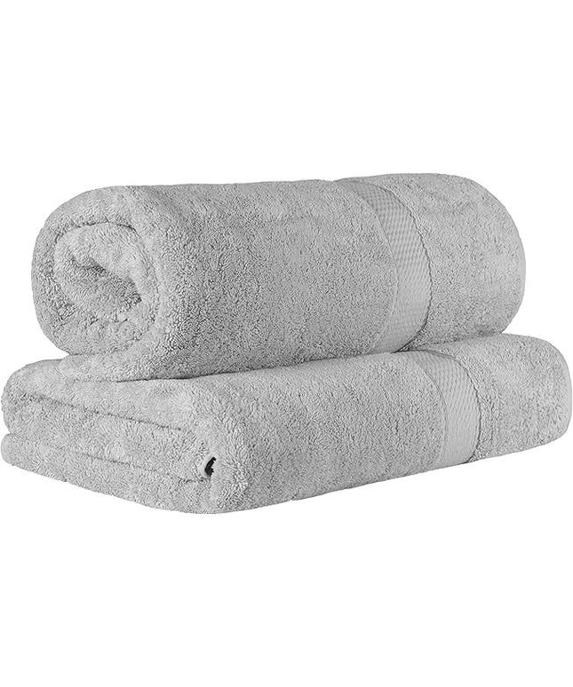 Superior Egyptian Cotton Pile Bath Sheet Set of 2, Ultra Soft Luxury Towels, Thick Plush Essentials, Absorbent Heavyweight, Guest Bath, Hotel, Spa, Home Bathroom, Shower Basics, Silver
