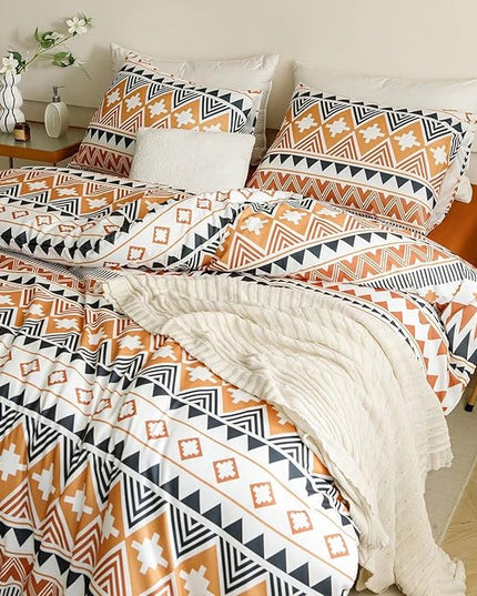 Luxlovery Aztec Comforter Set Full Boho Geometric Bedding Set Beige Orange Black Colorful Farmhouse Blanket Quilts Soft Rustic 3PCS Comforter Set Full Size