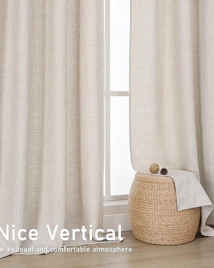Chyhomenyc Extra Long Curtains 120 Inch Length, Light Filtering Faux Linen Textured Soft Airy Living Room Curtains, Elegant Farmhouse Grommet Window Drapes, Each 50Wx120L, 10FT, 2PCS, Linen Color