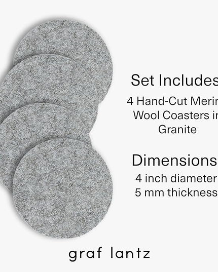 Graf Lantz - Bierfilzl Merino Wool Round Coasters Set of 4 - Granite (4" Circles) - Absorbs 30% of Weight - German Wool - Heat Resistant, Sustainable, & Reusable - Home Decor & Coffee Table Decor