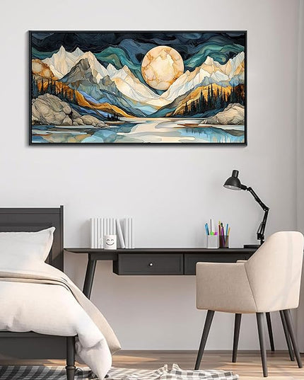 JEAWA Framed Canvas Wall Art - 24x48 Inchs Large Abstract Painting Decor, Textured Mountain Pictures as Gifts for Friends, Modern Art Prints for Bedroom Living Room Bathroom Home Decoration