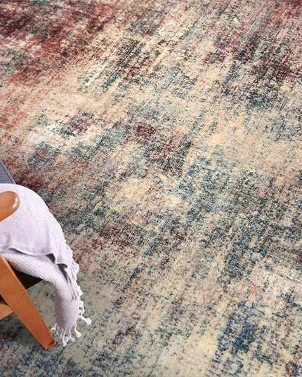 IOHOUZE Small Abstract Area Rug 2x3 Ft Entryway Rugs Washable Door Mat Indoor Entrance, Rubber Backed Throw Rugs, Printed Faux Wool Non Slip Floor Carpet for Foyer Front Door Sink, Red/Multi