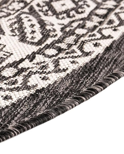 Rugs.com Outdoor Aztec Collection Rug – 10 Ft Round Charcoal Gray Flatweave Rug Perfect for Kitchens, Dining Rooms