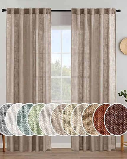 MIULEE Taupe Linen Curtains 84 Inch Length 2 Panels for Bedroom Living Room, Soft Thick Linen Textured Natural Window Drapes Semi Sheer Light Filtering Back Tab Rod Pocket Burlap Look Decor