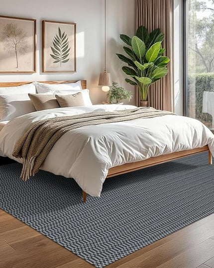 KOZYFLY Washable Area Rug for Living Room 6x9 Ft Bedroom Rug with Runner Backing Braided Cotton Dining Room Rug, Large Floor Carpet for Living Room Dining Room, Grey/Charcoal Grey