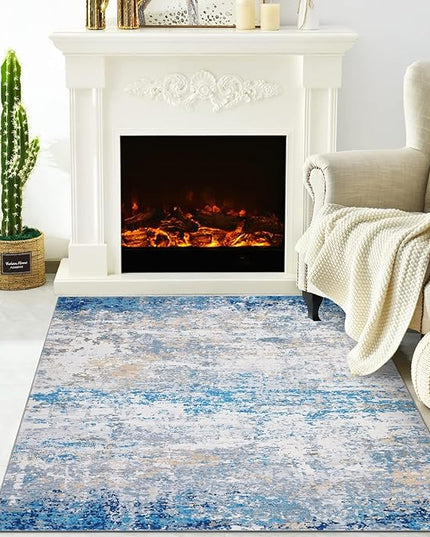 Modern Abstract 2x3 Area Rug Non Slip Non Shedding Low Pile Stain Resistant Rug for Entryway Kitchen Bedroom,Blue/Grey