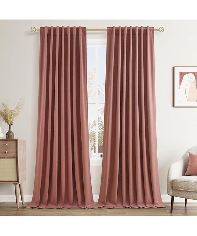 Guken Blackout Curtains 102 Inch Length 2 Panels Set for Living Room Bedroom Back Tab Thermal Insulated 100% Black Out Linen Drapes Room Darkening Window Curtains 102 Inches Long,Dusty Rose
