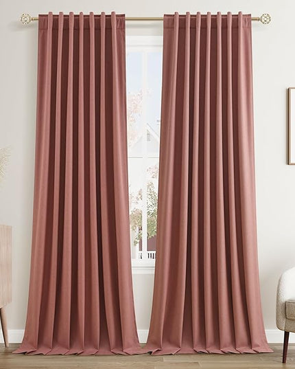 Guken Blackout Curtains 120 Inch Length 2 Panels Set for Living Room Bedroom Back Tab Thermal Insulated 100% Black Out Linen Drapes Room Darkening Window Curtains 120 Inches Long,Dusty Rose