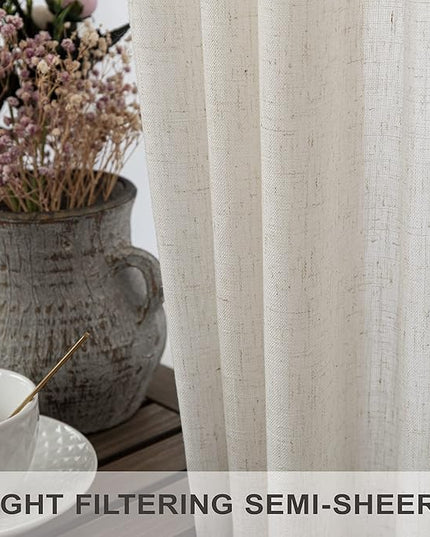 Pitalk 72 Inch Wide by 108 Inch Curtains for Living Room Sliding Glass Door 2 Panel Sets Back Tab Rod Pocket Semi Sheer Linen Drapes for Kids Bedroom Farm House Cottage Core Decor 9 Feet Long 72 x 108