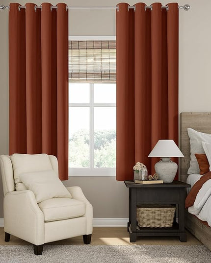ChrisDowa 100% Blackout Terracotta Solid Curtains 63 Inches Long 2 Panels for Bedroom Living Room,Farmhouse Room Darkening Thermal Insulated Soundproof Grommet Top Window Treatment Drapes,52x63