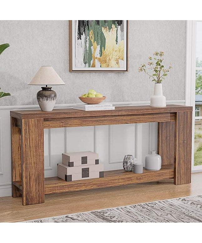 Farmhouse Console Table with Storage Shelf, 70.9” Extra Long Sofa Table Behind Couch, Rustic Entryway Accent Table for Hallway, Living Room, or Foyer, Entrance Rustic Brown