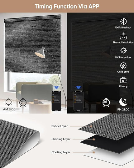 Kincmo Motorized Blinds with Remote,100% Blackout Motorized Roller Shades Work with Apple Homekit,Alexa,Google, Custom Electric Blinds with App,Voice Control (Eclipse Anchor Grey)