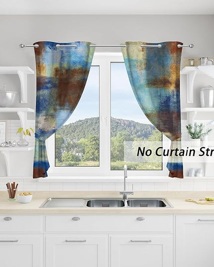 Asuexpect Abstract Curtains 2 Panels Abstract Rust Curtain Room Darkening Grommet Window Treatments Modern Decorative for Bedroom Living Room, 26x36 Inches, Blue Rust