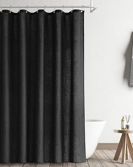 Naturoom Black Linen Shower Curtain Liner Neutral Weighted Cloth Fabric Textured Beige Farmhouse Rustic Burlap Country Style Shower Curtains for Bathroom,Black,72x78 Inches Length