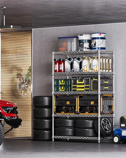 IZEUK 5-Tier Heavy Duty Metal Storage Shelving Unit (Chrome, 17.7" D x 47.2" W x 72.3" H, 1750 lbs Capacity), Adjustable Steel Wire Rack Shelf Organizer for Garage, Kitchen, Pantry, Basement, Laundry