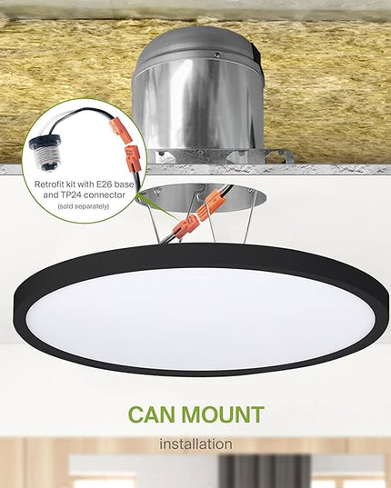 ASD LED 12" Round Flush Mount Ceiling Light Fixture, Low Profile Surface Lighting | 5CCT, Dimmable, Ultra-Thin, ETL Listed | 24W 1900LM 2700-6000K 120V | Kitchen, Bedroom, Hallway Lamp | Black