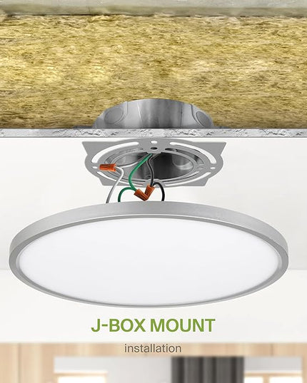 ASD LED 12" Round Flush Mount Ceiling Light Fixture, Low Profile Surface Lighting | 5CCT, Dimmable, Ultra-Thin, ETL Listed | 24W 1900LM 2700-6000K 120V | Kitchen, Hallway Lamp | Nickel, 4 Pack
