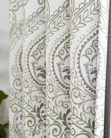 jinchan Blackout Curtains 96 Inches Long Sage Green Damask Medallion Window Curtains for Bedroom Grommet Thermal Insulated Drapes for Living Room Vintage Luxury Window Treatments Set 2 Panels