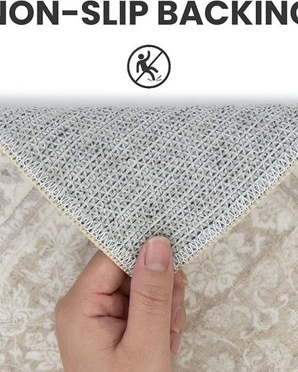 2x7 Washable Runner Rug for Hallways, Cream Beige White Grey Soft Classic Kitchen Rugs with Non-Slip, Non-Shedding Distressed Floral Rug for Hallway Entryway Bedroom Bathroom Laundry Indoor