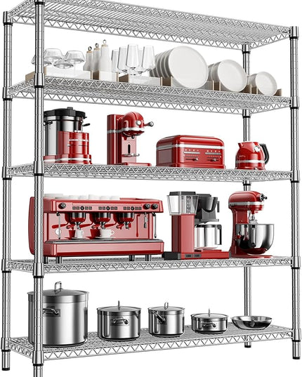 2200 Lbs 5 Tier Storage Rack Metal Wire Shelving Unit, Storage Standing Shelf Organizer for Laundry Bathroom Kitchen Pantry Closet Garage, Chrome 17.7" D x 59.1" W x 70.4" H
