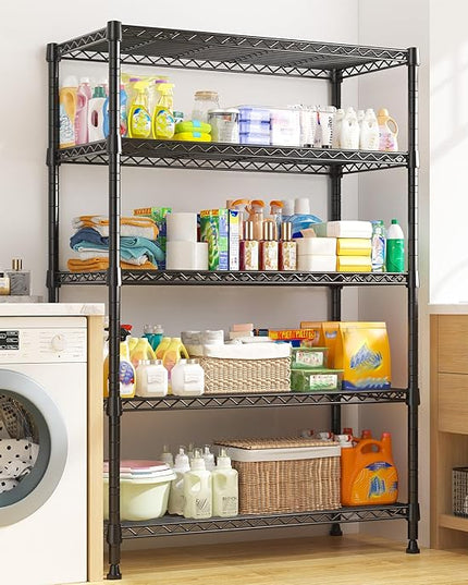 REIBII Storage Shelves, 5-Tire Wire Shelving Load 1000LBS Metal Shelves for Storage Adjustable Garage Shelving Unit Wire Shelf Rack Kitchen Storage Rack Pantry Shelves 31.5''W x 15.7'' D x 71''H