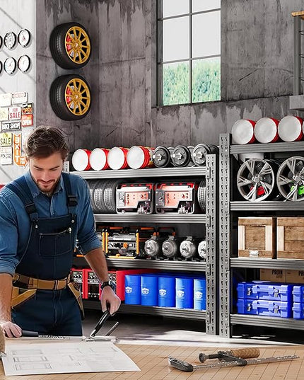 40”W Metal Storage Shelves, 20” Deep Heavy Duty Garage Shelving Units, 4 Tier Storage rack shelf, Steel Tall Industrial Shelving , Adjustable Standing Shelf for Warehouse / Shop 40"W x 20"D x 60"H