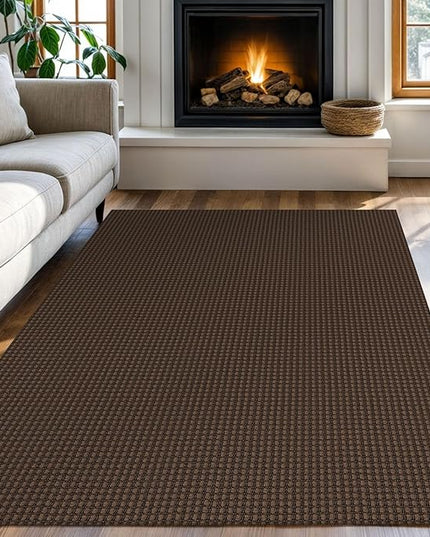 KOZYFLY Washable Area Rug 4x6 ft Non Slip Rubber Backed Living Room Rugs Braided Woven Cotton Kitchen Rugs Indoor Entryway Rug Floor Carpet for Dining Living Room Bedroom, Reddish Brown/Coffee
