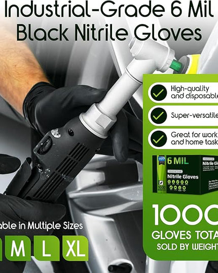 Inspire Black Nitrile Gloves HEAVY DUTY 6 Mil Nitrile Chemical Resistant Medical Cooking Cleaning Disposable Black Gloves