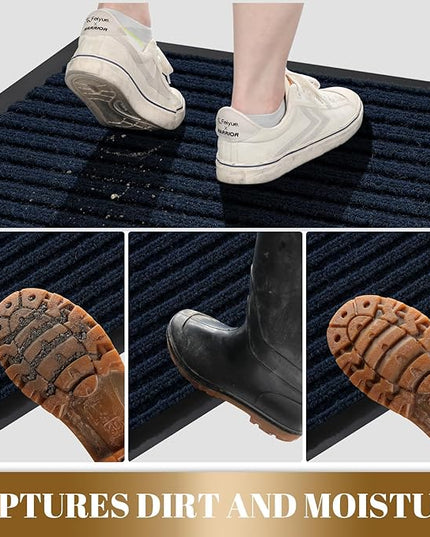 Yimobra Front Door Mat Outdoor Indoor Entrance, 100% Waterproof All-Season All Weather Doormat, Welcome Matt Outside Entry, Non Slip, Low Profile, Heavy Duty Patio Porch Floor Mat,29.5 x 17, Navy Blue