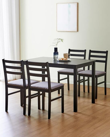 Livinia Seattle 5-Piece Wooden Dining Table Set for 4, Modern Farmhouse Kitchen Dining Room Set with Solid Wood Ladder Back Chairs for Small Space (Black)