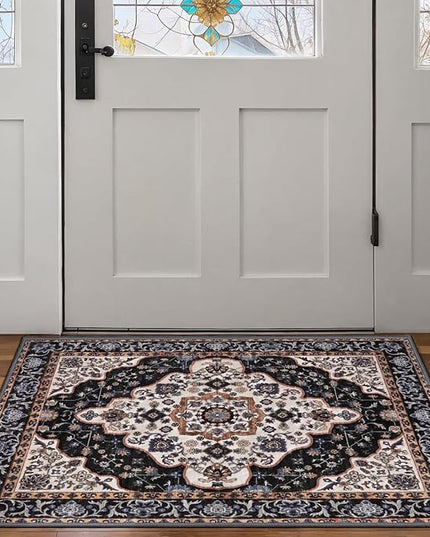 Ciicool Washable Vintage Area Rug, 2x3ft Small Boho Rug, Ultra Soft Rugs for Entryway, Non-Slip Entry Rugs Oriental Low-Pile Indoor Mat Floor Carpet for Entrance Bedroom Kitchen Bathroom Foyer Decor