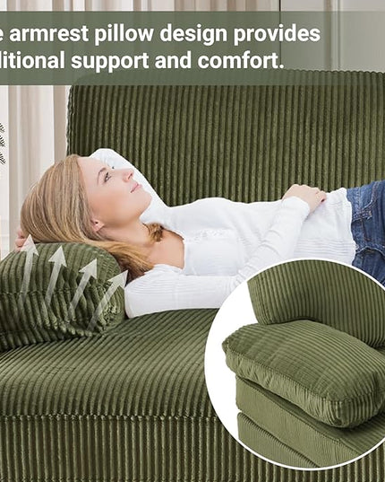 VINGLI 110" Sectional Couches for Living Room,U Shaped Couch with Double Chaise, 4-Seat Sofa Set with Corduroy Fabric for Home Furniture,Green