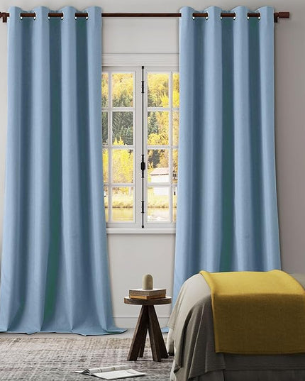 126 Inches Long Full Blackout Extra Long Linen Curtains, Ceiling to Floor Lightweight Privacy Noise Reducing Curtain Panels for Light Sleepers 10.5 Ft Length, Dusty/Slate Blue, W52 x L126, 2 Panels