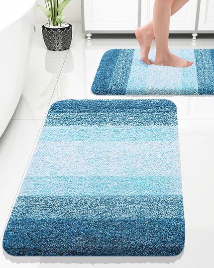 OLANLY Bathroom Rug Set 2 Piece, Soft Absorbent Microfiber Bath Rug Set, Non-Slip, Machine Wash Dry, Plush Shaggy Bath Mats for Bathroom (30"x20"+24"x16", Peacock Blue)