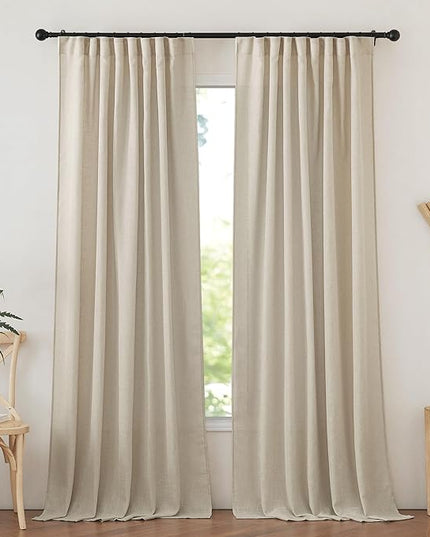 NICETOWN Linen Curtains for Bedroom 108 inches Long Light Filtering Sheer Linen Curtains for Living Room 2 Panels Set Thermal Insulated Privacy Curtains & Drapes, W52 x L108, Taupe