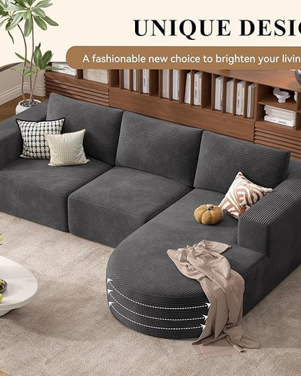 Modular Sectional Sofa with L-Shape Chaise,Cloud Sectional Modern Sleeper Couch with Deep Seat,Sponge Compression Sofas No Assembly Required (Dark Gray-Corduroy Fabric) 1PCS