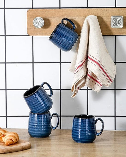 Hasense Small Coffee Mugs 8 oz, Ceramic Cappuccino Cups Set of 4, Espresso Mug with Handle for Latte, Tea, Milk and Mocha, Mini Cups for Gift, Dishwasher & Microwave Safe, Blue