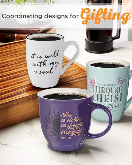 Christian Art Gifts Microwave & Dishwasher Safe Encouraging Ceramic Coffee & Tea Mug for Women & Men: It is Well With My Soul Inspirational Non-toxic Novelty Heart Beverage Cup, White & Black, 12 oz.