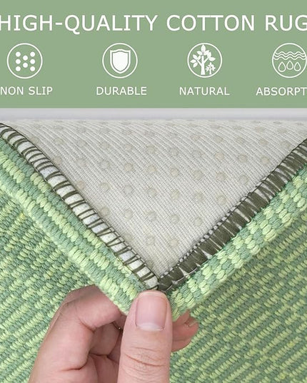 KOZYFLY Washable Area Rug 2x3 Ft Small Entryway Rug Indoor Door Mat Throw Rugs with Rubber Backing, Braided Cotton Floor Carpet for Front Entrance Bathroom Kitchen Foyer, Sage Green