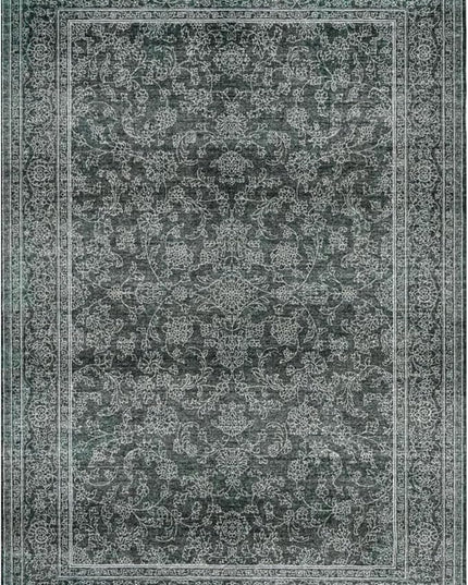 Washable Oriental Area Rug - 9x12 Rugs for Living Room Soft Carpet for Bedroom Waterproof Floral Distressed Indoor Stain Resistant Non-Shedding Floor Carpets (Black Green, 9x12)