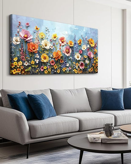 XIGUANGART Canvas Wall Art for Living Room Colorful Abstract Canvas Art Prints Pictures Wildflower Painting Flowers Large Wall Decor for Bedroom Office Artwork Nature Farmhouse Modern Home Decoration