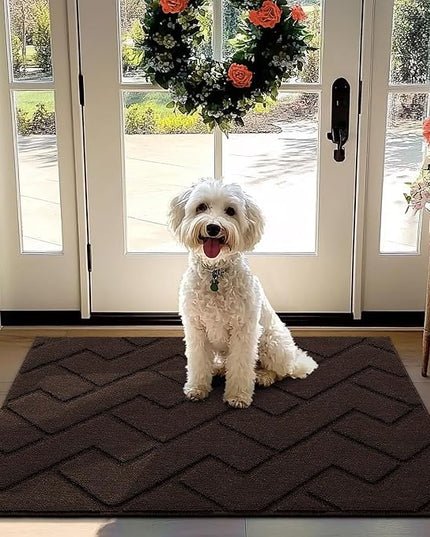 hicorfe Front Door Mat Outside Entrance,32"x40" Absorbent Muddy Dirt Resist Welcome Door Mats Outdoor Indoor,Stain and Fade Resistant,Non Slip Backing Entry Mat Doormat for Entryway(Coffee)