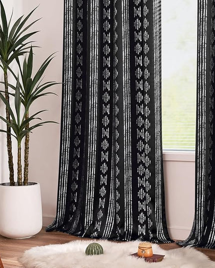 jinchan 95% Blackout Boho Curtains 96 Inches Long for Christmas Bedroom Living Room Decor Festive Xmas Silver Geometric Foil Printed Curtain Grommet Top Room Darkening Drapes Off White 2 Panels