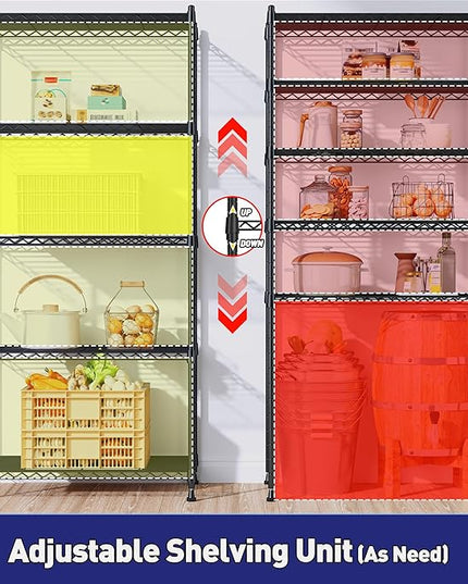 Storage Shelves Adjustable Metal Shelving Unit 5 Tier Wire Shelving,1010LBS Pantry Shelves Sturdy Steel Wire Shelf for Laundry Bathroom Kitchen Pantry, 13.6" D x 21.5" W x 59.4" H, 2PCS