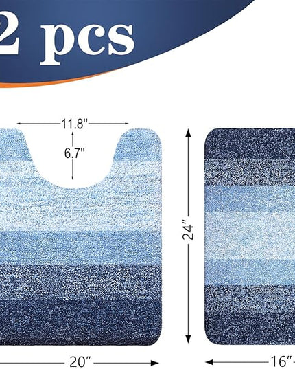 OLANLY Bathroom Rug Set 2 Piece, Soft Absorbent Microfiber Bath Mats and U-Shaped Contour Toilet Rug, Non-Slip, Machine Wash Dry, Plush Shaggy Bath Mats for Bathroom (24"x16"+24"x20", Navy)
