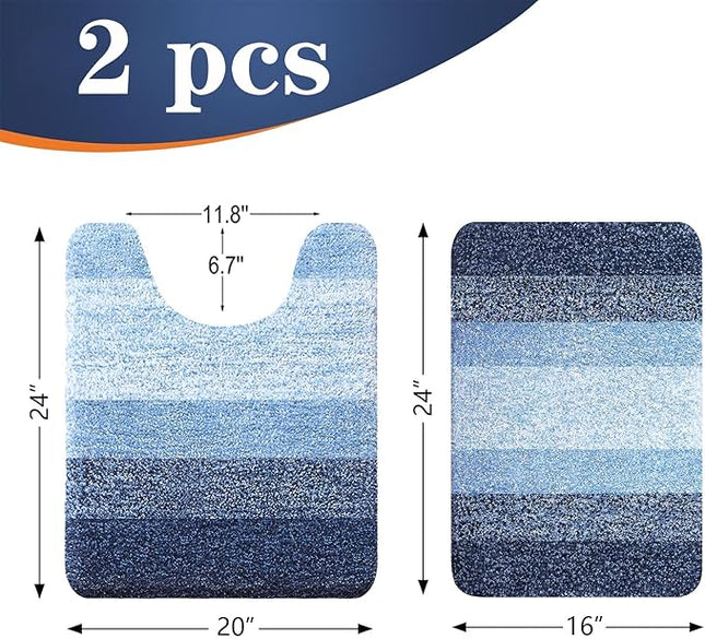 OLANLY Bathroom Rug Set 2 Piece, Soft Absorbent Microfiber Bath Mats and U-Shaped Contour Toilet Rug, Non-Slip, Machine Wash Dry, Plush Shaggy Bath Mats for Bathroom (24"x16"+24"x20", Navy)