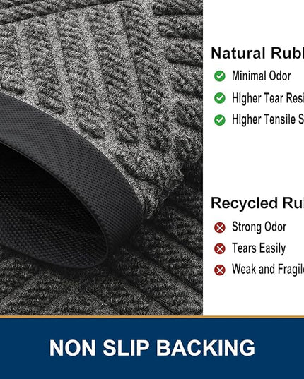Smiry Front Door Mat Outside Entrance, Heavy Duty Outdoor Indoor Natural Rubber Doormat, Non Slip, Trap Dirt and Moisture, Easy Clean, Low Profile Patio Porch Entryway Mat, 29.5x17, Mix Black