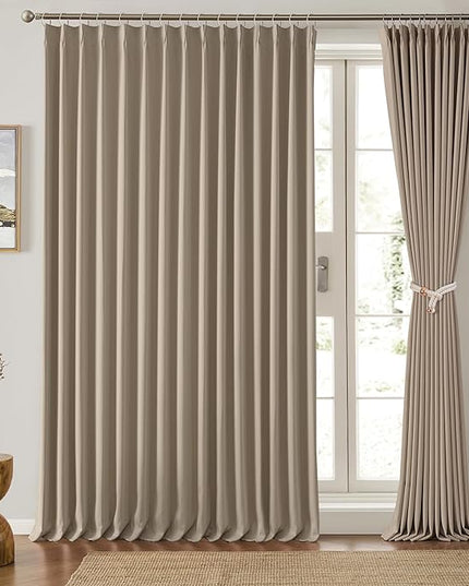 Pinch Pleated Patio Sliding Door Curtains 84 Inch Length, Blackout Room Divider Vertical Blinds Curtain Drapes for Living Room Dining Room French Door(Khaki, 100 Inch Wide per Panel, 2 Panels)